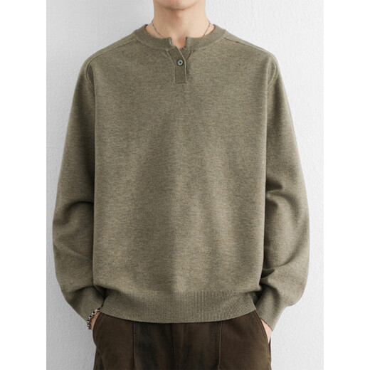 Zimei simple Henry collar sweater for men in autumn and winter color old money style loose sweater V-neck retro thickened woolen sweater charcoal gray M _115Jin Jin is equal to within 0.5 kg