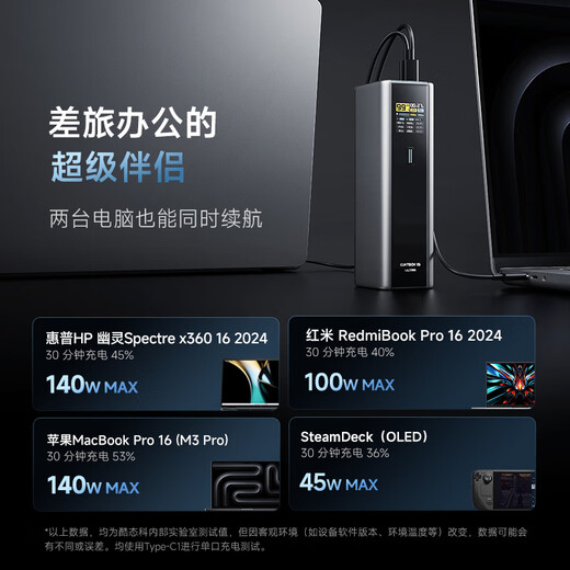 CUKTECH 3C certified No. 15 ultra power bank with large capacity 20000mAh, suitable for airplanes, high-speed rail, multi-port 210W high-power fast charging, suitable for Apple and Xiaomi, titanium black - 20,000 mAh, 165W self-charging, including 6A cable, multi-port 210WMAX fast charging PD3.1