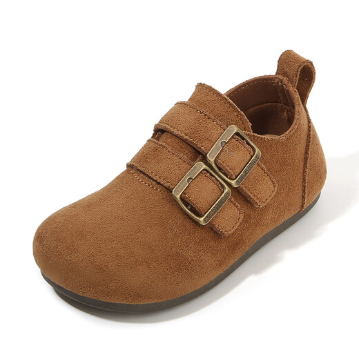 G.duck Little Yellow Duck Children's Birkenstock Shoes Spring and Autumn New Girls Small Leather Shoes Retro Boys Peas Shoes Soft Bottom Baby Children's Shoes Brown 21 Shoe Inner Length About 14cm