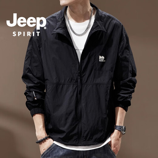 JEEP SPIRIT Jeep sun protection clothing men's summer new outdoor quick-drying jacket fishing breathable anti-UV cool feeling sun protection clothing black 3XL