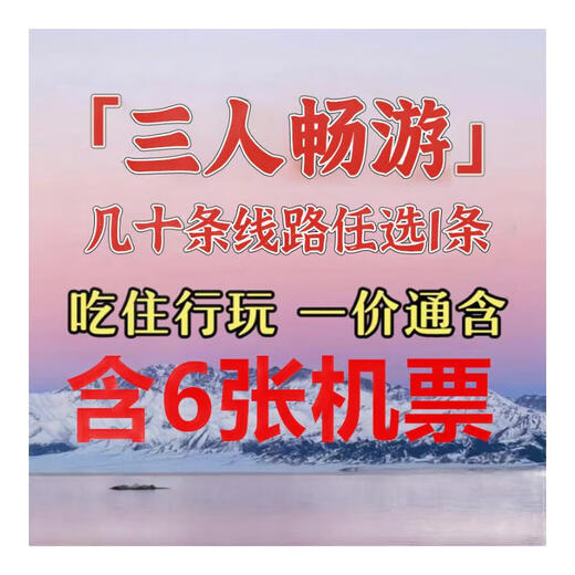 Includes four air tickets. Limited-time tour price for two. Choose from more than 30 itineraries across the country, all inclusive. Includes hotel/scenic spot tickets/meals/tour guide/driver/airport pick-up and drop-off for three people.