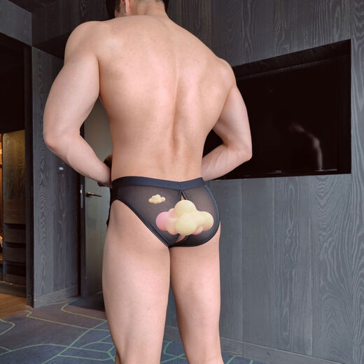 Low-waist men's thong mesh hollow translucent underwear sexy close-fitting breathable youth casual shorts off-white one size fits all recommended 110-145 Jin Jin equals about 0.5 kg