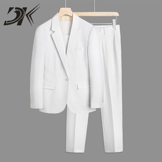 DK high-end men's white suit men's spring and autumn new solid color business slim Korean style casual two-piece set white 2XL