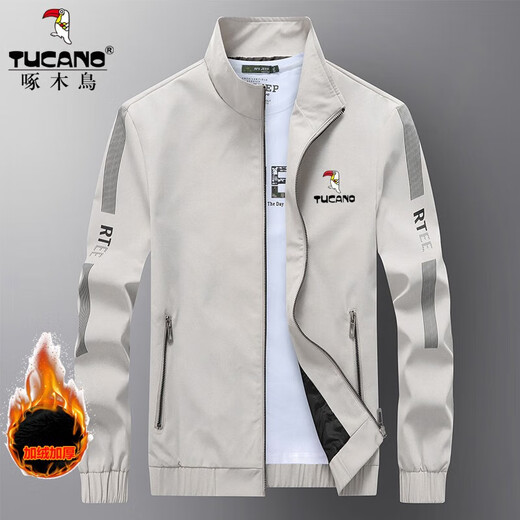 Woodpecker (TUCANO) Thin Jacket Men's Spring and Autumn New Casual Stand-up Collar Jacket Men's Large Size Velvet Thickened Top 188 Khaki Spring and Autumn Style Free Socks 3XL Recommended 150-165 Jin Jin equals 0.5 kg