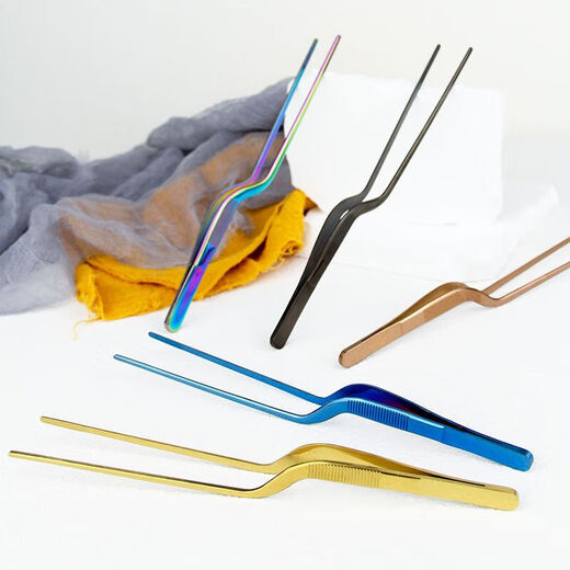 Vinoa western food chef special plating tweezers stainless steel kitchen food clamp molecular cuisine plate clamp dark blue electroplating flagship polished 16