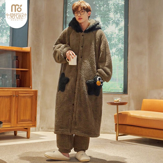 Модальные пижамы из кораллового флиса, мужские осенне-зимние новые плюс бархатные теплые пижамы, повседневный мультяшный комплект, можно носить вне дома.