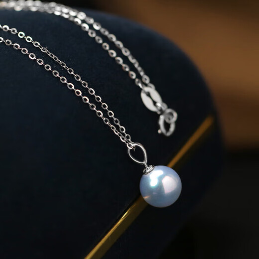 Everlasting Leaf Akoya Pearl Pendant Japanese Seawater Clavicle Chain Silver Blue True Doma Necklace 18K Gold Neck 12-12mm