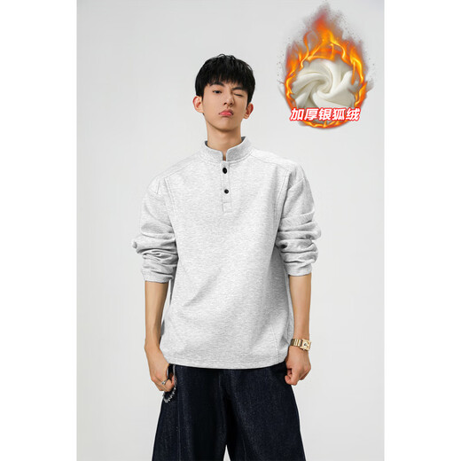 Unicorn cool gray retro Henry collar sweatshirt men's autumn and winter large size versatile bottoming shirt 350g American trendy brand long-sleeved T-shirt black plus velvet XL