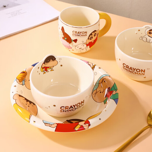 Crayon Shin-chan cute ceramic bowl and plate set, high-looking, microwaveable, machine washable, healthy, genuine manufacturer, hair straightening cup, Crayon Shin-chan 4.5-inch rice bowl, type A single