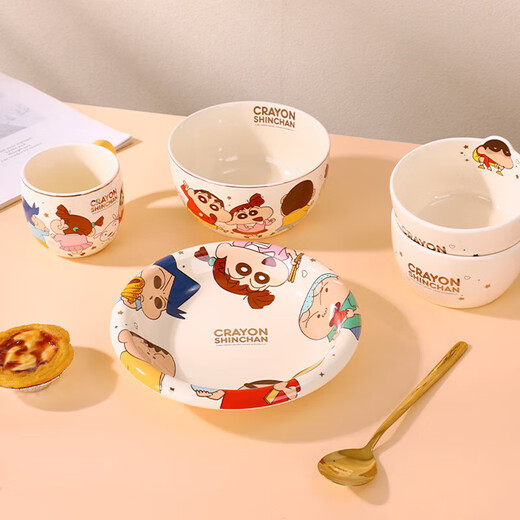Crayon Shin-chan cute ceramic bowl and plate set, high-looking, microwaveable, machine washable, healthy, genuine manufacturer, hair straightening cup, Crayon Shin-chan 4.5-inch rice bowl, type A single