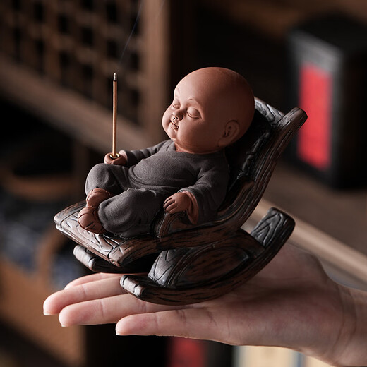 Lion Orixing's Zen-like Purple Clay Little Monk Tea Pet Ornaments Creative Rocking Chair Personalized Tea Play Tea Table Multi-functional Decorative Furnishings Little Purple-Shadow Zen Monk Free Incense from the Pear Tent
