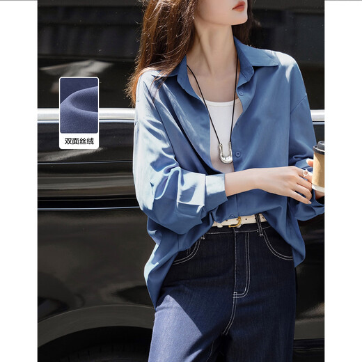 Demana double-sided velvet autumn commuting lapel loose shoulder shirt hidden flesh small soft shirt women's top
