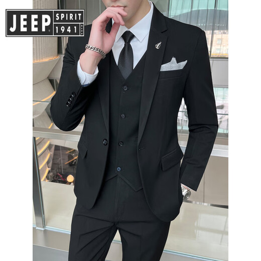 JEEP SPIRIT Jeep Suit Suit Men's Casual Business Formal Jacket Korean Style Slim Groomsmen Groom Wedding Dress Suit Three Apricot Single Suit Jacket XL (120~135Jin Jin is equal to 0.5kg)