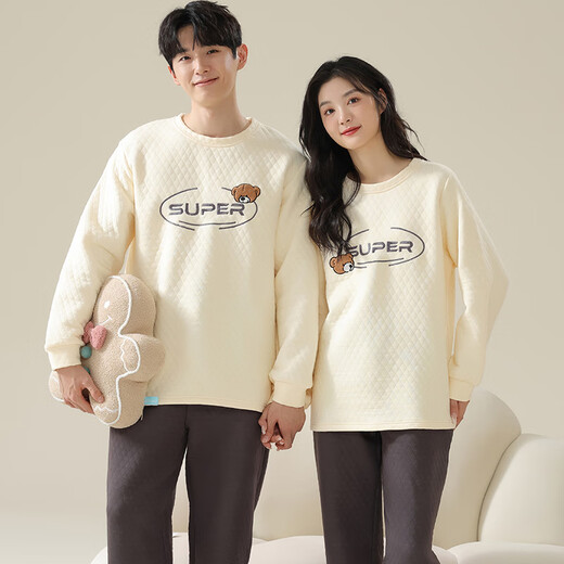 Fenton new winter couple's new thickened pure cotton sandwich warm pajamas three-layer quilted men's and women's home wear set male 998851 female 998852 L female (recommended 100-120 Jin Jin equals 0.5 kg)