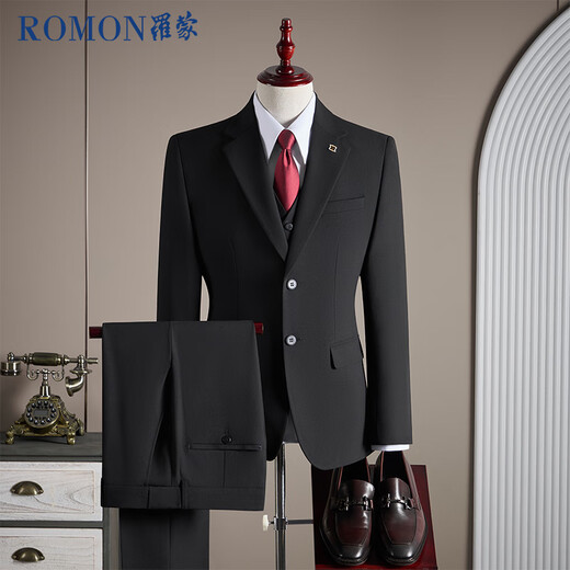 ROMON Suit+Vest+Trousers Suit Suit Men's Business Professional Wedding Dress Jacket Royal Blue 6XL