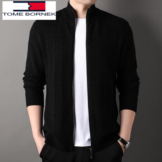 TOME BORNEK Tommy Tommy Wool Sweater Zipper Cardigan Men's Autumn and Winter Korean Style Stand Collar Sweater Jacket Herringbone Jacquard Khaki M