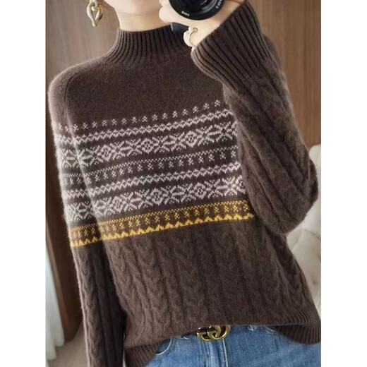 La Chapelle French Fair Isle half-high collar thickened sweater for women retro jacquard sweater 2025 autumn and winter new inner wear warm bean paste red L recommended 125-155 Jin Jin equals 0.5 kg