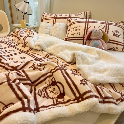Fantasy Cute Cat Milk and Lamb Velvet Blanket 2025 New Girly Heart Sofa Blanket Thickened Warm Sheet Cover Blanket Kaca Paradise Milk Velvet + Lamb Velvet Cat-like Feel 70x100cm Napping Children's Blanket