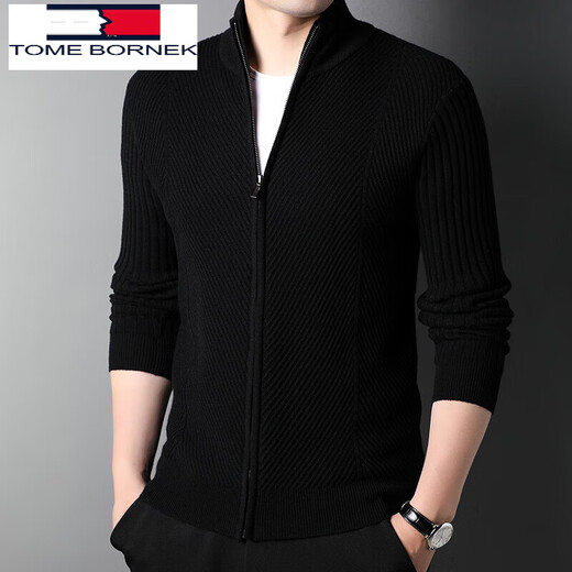TOME BORNEK Tommy Tommy Men's Autumn and Winter 100% Cardigan Cardigan Casual Loose Jacket Men's Knitted Top Black 105/170/88A