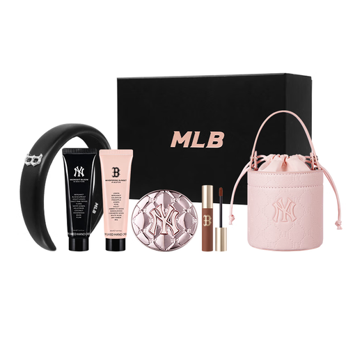 MLB Gilded Powder Limited Gift Box New and Old Flower Cushion #1C Fair Skin Color Thousand Gold Powder NY Bucket Bag Lip Cream Black Hair Hoop
