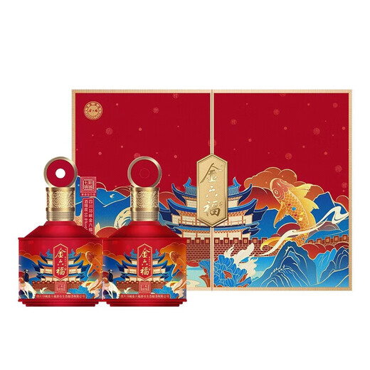 Jinliufu liquor with flavor, Sichuan famous wine, grain ration wine, wedding banquet, holiday and new year gifts, full box, 50.8 degrees, 500mL, 3 boxes, colorful Jinchenghong