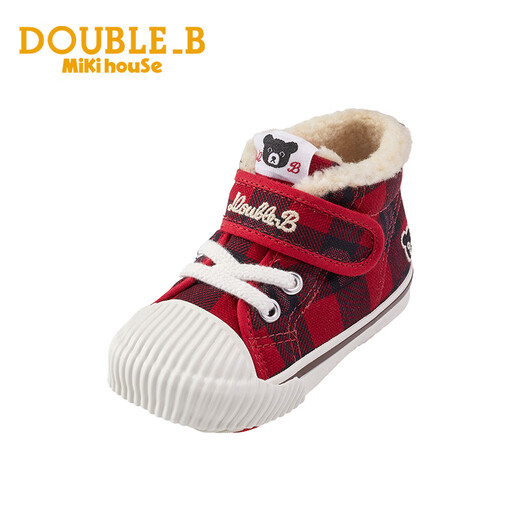 MIKIHOUSE Japanese-made baby cotton shoes toddler boys winter shoes plus velvet checkerboard girls' shoes cotton boots Double_B red second section 15.5 (suitable for feet 15cm long)