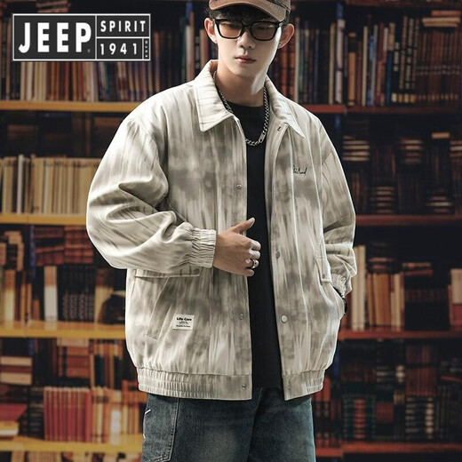 JEEP SPIRIT Jeep tie-dye jacket men's gown spring and autumn 2025 trendy brand loose-sensing tool lapel jacket large size K15828 black M