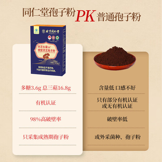 朕皇北京同仁堂破壁灵芝孢子粉增强免疫力中老年高破壁有机认证孢子粉 灵芝孢子粉30g（红盒）