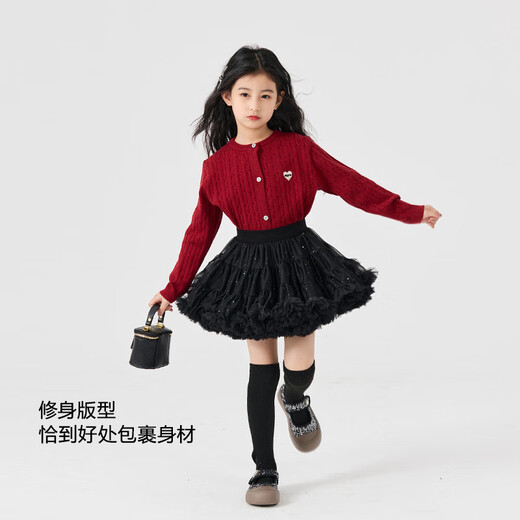 I.KARNOW New Year's suit for girls and children, red sweater skirt, New Year's greeting clothes for girls, New Year's wear, festive shirt, 12 years old, 19791 red sweater + 4552 black tutu skirt 170