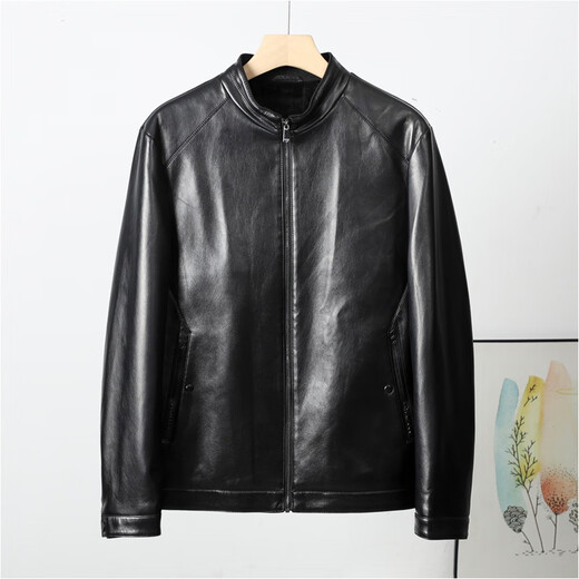 ARMANI EXCHANGE阿玛尼偏小一码秋季新款男士高端PU加绒休闲立领夹克外套 黑色(柜货剪标) 4Y177A 3XL 190(160-180斤)