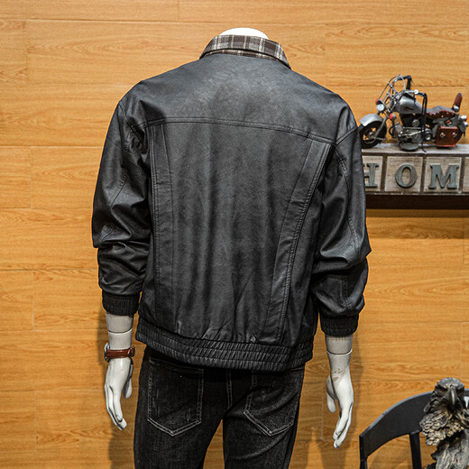 JAGR trendy brand leather men's jacket fake two-piece spring and autumn trendy casual leather jacket top men's trendy men's leather jacket black black M