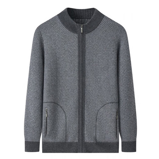 KING DEER middle-aged and elderly men's cashmere sweater half turtleneck zipper pocket thickened cardigan loose large size wool dad grandpa sweater gray 2XL 185 size 165-185Jin Jin is equal to 0.5 kg
