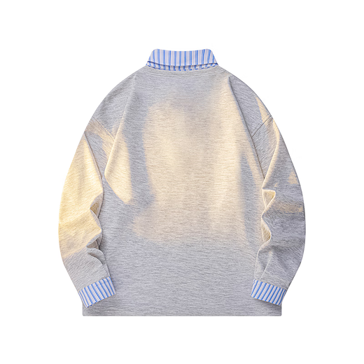 Homlean retro fake two-piece spliced ​​lapel pullover sweatshirt for men spring fashion brand loose casual HX12 gray M