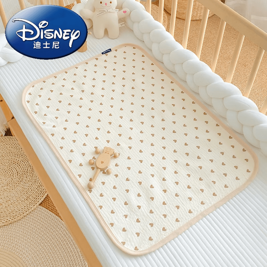 Disney (Disney) baby diaper pad, waterproof, washable and breathable, newborn baby pure cotton gauze sheet, large size mattress care pad, wrinkled cotton gauze diaper pad, cream color - Xingyue Bear 100x140cm