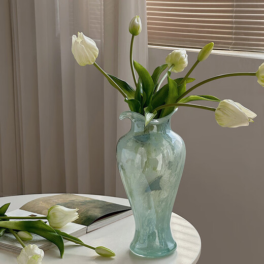 Wooden ruffled glass art vase Chinese style light luxury ornaments high-end home living room hydroponics gift