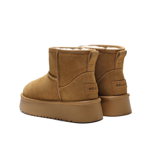 Belle thick-soled cold-proof snow boots 2025 winter new women's thickened warm velvet wool chimney short boots pine cone brown 38