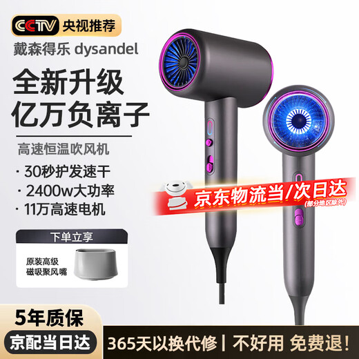 Dysendele 2025 new high-speed hair dryer household silent negative ions high power does not hurt hair strong wind quick-drying hair care portable hair dryer hotel girlfriend gray 2400W upgraded version 2 billion negative ions