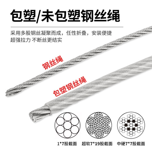 GUWANJI 304 stainless steel wire rope steel rope thin soft clothesline rack plastic-coated lifting M1/2/3/4/5/6/8/10mm 2.5mm (7x7*30 meters)