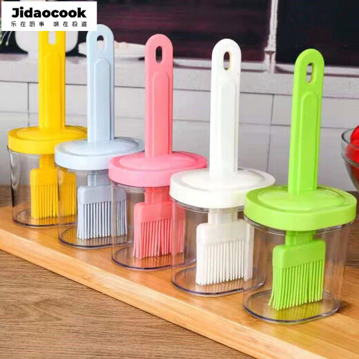 Jidaocook Oil Brush with Bottle Silicone Brush Kitchen Pancake Household Comes with Bottle Silicone Food Grade BBQ Oil Brush Press Type 1 Pack Random Color