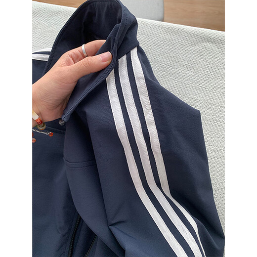 Cantu Three Stripes Jacket Jacket Men's Autumn and Winter Baseball Uniform American Stand Collar Design Loose Trendy Cotton Tops Navy Blue Regular Spring and Autumn Jacket L Recommended 100Jin Jin is equal to 0.5kg to 120Jin Jin is equal to 0.5kg