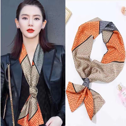 Mulberry Silk Hangzhou Real Silk Satin Goddess Shirt Versatile Long Strip Float Necklace High-end Scarf Silk Scarf Women Blue Vertical Stripes