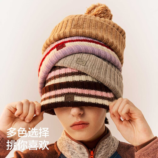 Bananain Liu Haocun's same style hot leather 501++ women's warm fur ball knitted winter casual hat white brown