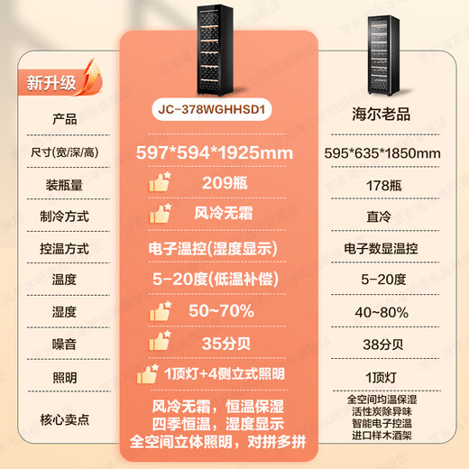 Haier thermostat wine cabinet household built-in red wine cabinet air-cooled and frost-free electronic temperature control single-door thermostatic cabinet first-level energy efficiency office wine tea cabinet refrigerated cigar cabinet 209 bottles | air-cooled frost-free + low temperature compensation + left and right door replacement 378L