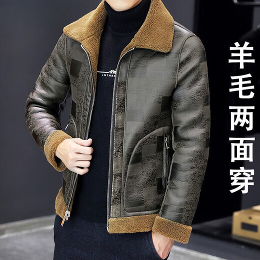 Pierre Cardin Double-sided Wool Jacket Men's Autumn and Winter Thickened Jacket Men's Granular Sheep Shear Trendy Casual Dad Men's Clothing Brown Original Genuine M 85-100Jin Jin is equal to 0.5 kg