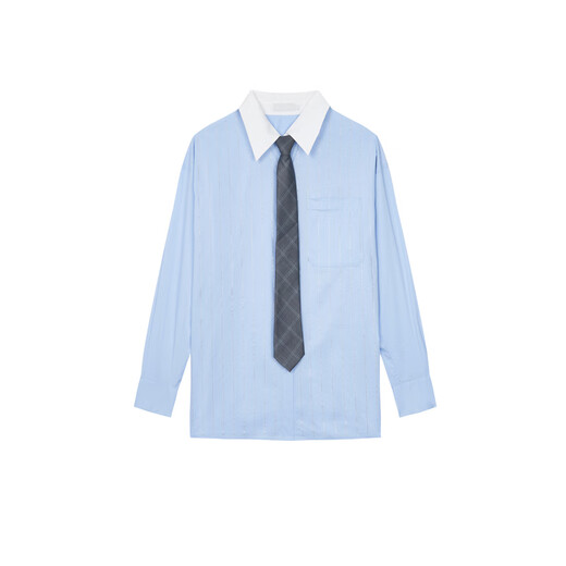 RE VAN Rui Fan and Shen Mengchen's same style 2025 winter new dark plaid tie sky blue shirt RL90901331 blue S /36