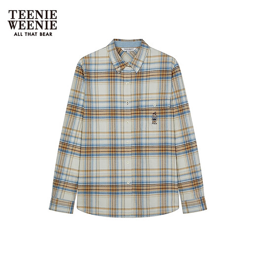 Teenie Weenie Bear Women's Plaid Shirt 25 New Fall College Style Simple Bear Embroidered Top Ivory White XS