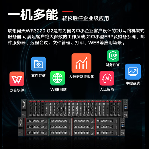 Lenovo Wentian WR3220G2 inländischer 2U-Rack-Server-Host, Dual-Channel-GPU, Deep-Learning-KI-Server, virtualisierter Datenbankspeicherserver 1*Silber 4310 12 Kerne 24 Threads 2,1G 16G-Speicher/2T SATA/hohe Kostenleistung