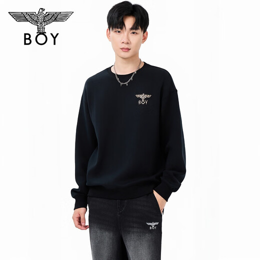 BOY LONDONBoyLondon hot diamond pullover casual letter drop shoulder long-sleeved sweatshirt for men and women, black XS