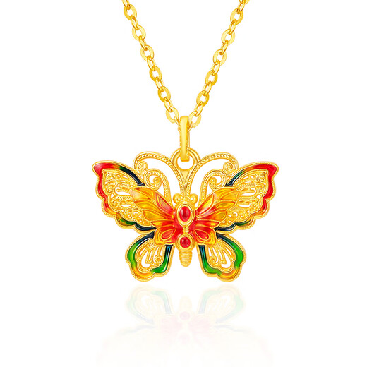 Ming Diamond International 18k gold butterfly pendant female au750 lacquered filigree hollow enamel butterfly pendant for girlfriend birthday gift