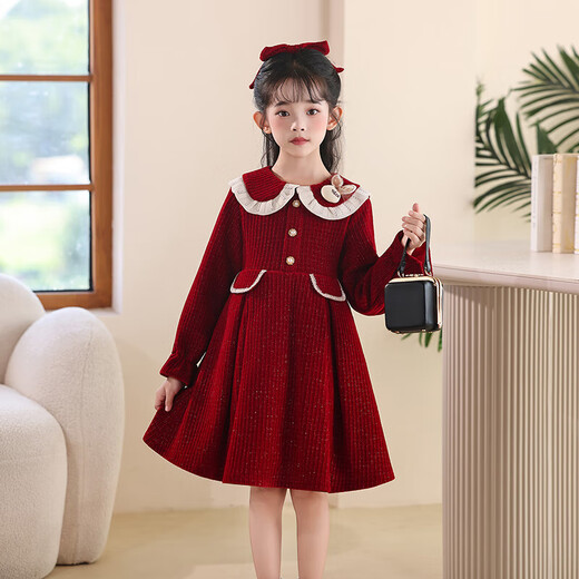 Girls Dress Autumn Clothing 2025 New Children's Clothing Autumn and Winter Skirts Fashionable Rich Family Princess Dress Autumn 2887 Red 120